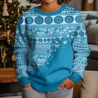 Fiji Marau na Kerisimasi Kid Ugly Christmas Sweater Aqua Tagimoucia Tapa Masi Tribal - Polynesian Pride
