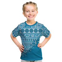 Fiji Marau na Kerisimasi Kid T Shirt Aqua Tagimoucia Tapa Masi Tribal LT9 Aqua - Polynesian Pride