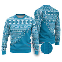 Fiji Marau na Kerisimasi Ugly Christmas Sweater Aqua Tagimoucia Tapa Masi Tribal - Polynesian Pride