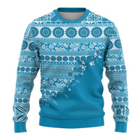 Fiji Marau na Kerisimasi Ugly Christmas Sweater Aqua Tagimoucia Tapa Masi Tribal - Polynesian Pride