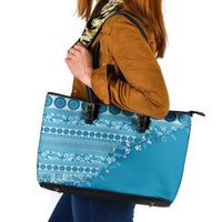 Fiji Marau na Kerisimasi Leather Tote Bag Aqua Tagimoucia Tapa Masi Tribal - Polynesian Pride