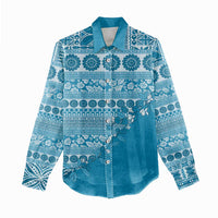 Fiji Marau na Kerisimasi Women Casual Shirt Aqua Tagimoucia Tapa Masi Tribal - Polynesian Pride