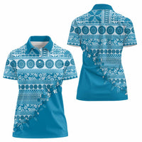 Fiji Marau na Kerisimasi Women Polo Shirt Aqua Tagimoucia Tapa Masi Tribal - Polynesian Pride
