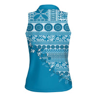 Fiji Marau na Kerisimasi Women Sleeveless Polo Shirt Aqua Tagimoucia Tapa Masi Tribal - Polynesian Pride