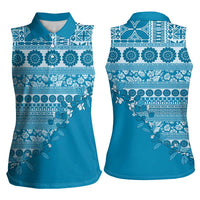 Fiji Marau na Kerisimasi Women Sleeveless Polo Shirt Aqua Tagimoucia Tapa Masi Tribal - Polynesian Pride