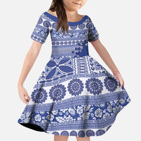 Fiji Marau na Kerisimasi Family Matching Off The Shoulder Long Sleeve Dress and Hawaiian Shirt Blue Tagimoucia Tapa Masi Tribal - Polynesian Pride