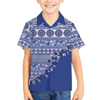 Fiji Marau na Kerisimasi Family Matching Off Shoulder Maxi Dress and Hawaiian Shirt Blue Tagimoucia Tapa Masi Tribal - Polynesian Pride