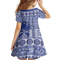 Fiji Marau na Kerisimasi Family Matching Off Shoulder Short Dress and Hawaiian Shirt Blue Tagimoucia Tapa Masi Tribal - Polynesian Pride