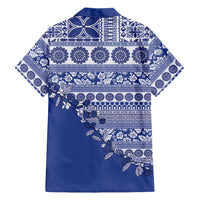 Fiji Marau na Kerisimasi Family Matching Off Shoulder Short Dress and Hawaiian Shirt Blue Tagimoucia Tapa Masi Tribal - Polynesian Pride