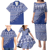 Fiji Marau na Kerisimasi Family Matching Puletasi and Hawaiian Shirt Blue Tagimoucia Tapa Masi Tribal - Polynesian Pride
