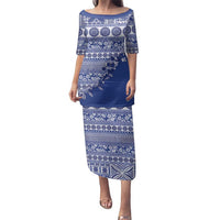 Fiji Marau na Kerisimasi Family Matching Puletasi and Hawaiian Shirt Blue Tagimoucia Tapa Masi Tribal - Polynesian Pride