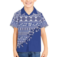 Fiji Marau na Kerisimasi Family Matching Short Sleeve Bodycon Dress and Hawaiian Shirt Blue Tagimoucia Tapa Masi Tribal - Polynesian Pride