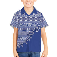 Fiji Marau na Kerisimasi Kid Hawaiian Shirt Blue Tagimoucia Tapa Masi Tribal LT9 Kid Blue - Polynesian Pride