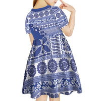 Fiji Marau na Kerisimasi Kid Short Sleeve Dress Blue Tagimoucia Tapa Masi Tribal - Polynesian Pride