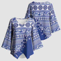 Fiji Marau na Kerisimasi Kimono Sleeve Blouse Blue Tagimoucia Tapa Masi Tribal - Polynesian Pride
