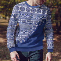 Fiji Marau na Kerisimasi Ugly Christmas Sweater Blue Tagimoucia Tapa Masi Tribal - Polynesian Pride