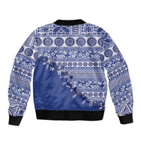 Fiji Marau na Kerisimasi Sleeve Zip Bomber Jacket Blue Tagimoucia Tapa Masi Tribal LT9 - Polynesian Pride