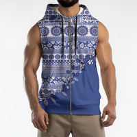 Fiji Marau na Kerisimasi Sleeveless Zip Hoodie Blue Tagimoucia Tapa Masi Tribal - Polynesian Pride