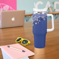 Fiji Marau na Kerisimasi Tumbler With Handle Blue Tagimoucia Tapa Masi Tribal - Polynesian Pride