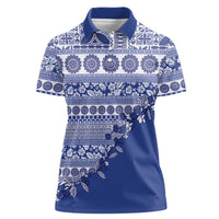 Fiji Marau na Kerisimasi Women Polo Shirt Blue Tagimoucia Tapa Masi Tribal - Polynesian Pride