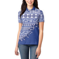 Fiji Marau na Kerisimasi Women Polo Shirt Blue Tagimoucia Tapa Masi Tribal - Polynesian Pride