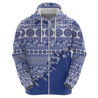 Fiji Marau na Kerisimasi Zip Hoodie Blue Tagimoucia Tapa Masi Tribal LT9 - Polynesian Pride