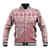 Fiji Marau na Kerisimasi Baseball Jacket Dusty Rose Tagimoucia Tapa Masi Tribal - Polynesian Pride