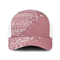 Fiji Marau na Kerisimasi Baseball Net Cap Dusty Rose Tagimoucia Tapa Masi Tribal LT9 One Size White Pink - Polynesian Pride