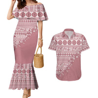 Fiji Marau na Kerisimasi Couples Matching Mermaid Dress and Hawaiian Shirt Dusty Rose Tagimoucia Tapa Masi Tribal - Polynesian Pride