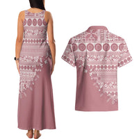 Fiji Marau na Kerisimasi Couples Matching Tank Maxi Dress and Hawaiian Shirt Dusty Rose Tagimoucia Tapa Masi Tribal - Polynesian Pride