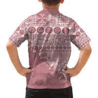 Fiji Marau na Kerisimasi Family Matching Off The Shoulder Long Sleeve Dress and Hawaiian Shirt Dusty Rose Tagimoucia Tapa Masi Tribal - Polynesian Pride