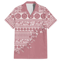 Fiji Marau na Kerisimasi Family Matching Off The Shoulder Long Sleeve Dress and Hawaiian Shirt Dusty Rose Tagimoucia Tapa Masi Tribal - Polynesian Pride