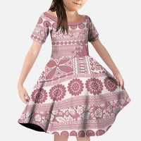 Fiji Marau na Kerisimasi Family Matching Off Shoulder Short Dress and Hawaiian Shirt Dusty Rose Tagimoucia Tapa Masi Tribal - Polynesian Pride