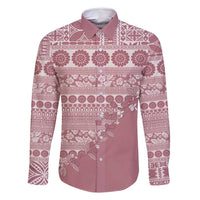 Fiji Marau na Kerisimasi Family Matching Off Shoulder Short Dress and Hawaiian Shirt Dusty Rose Tagimoucia Tapa Masi Tribal - Polynesian Pride