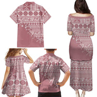 Fiji Marau na Kerisimasi Family Matching Puletasi and Hawaiian Shirt Dusty Rose Tagimoucia Tapa Masi Tribal - Polynesian Pride