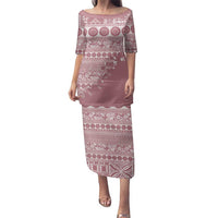 Fiji Marau na Kerisimasi Family Matching Puletasi and Hawaiian Shirt Dusty Rose Tagimoucia Tapa Masi Tribal - Polynesian Pride