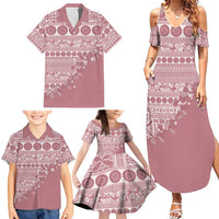 Fiji Marau na Kerisimasi Family Matching Summer Maxi Dress and Hawaiian Shirt Dusty Rose Tagimoucia Tapa Masi Tribal - Polynesian Pride