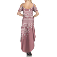 Fiji Marau na Kerisimasi Family Matching Summer Maxi Dress and Hawaiian Shirt Dusty Rose Tagimoucia Tapa Masi Tribal - Polynesian Pride