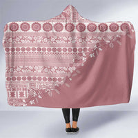 Fiji Marau na Kerisimasi Hooded Blanket Dusty Rose Tagimoucia Tapa Masi Tribal - Polynesian Pride