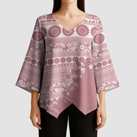 Fiji Marau na Kerisimasi Kimono Sleeve Blouse Dusty Rose Tagimoucia Tapa Masi Tribal - Polynesian Pride