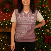 Fiji Marau na Kerisimasi Christmas Knitted V-Neck Vest Dusty Rose Tagimoucia Tapa Masi Tribal - Polynesian Pride