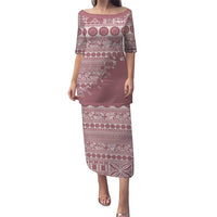 Fiji Marau na Kerisimasi Puletasi Dusty Rose Tagimoucia Tapa Masi Tribal LT9 Long Dress Pink - Polynesian Pride