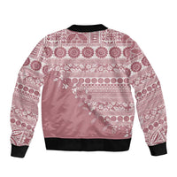 Fiji Marau na Kerisimasi Sleeve Zip Bomber Jacket Dusty Rose Tagimoucia Tapa Masi Tribal - Polynesian Pride