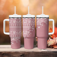 Fiji Marau na Kerisimasi Tumbler With Handle Dusty Rose Tagimoucia Tapa Masi Tribal - Polynesian Pride
