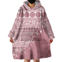Fiji Marau na Kerisimasi Wearable Blanket Hoodie Dusty Rose Tagimoucia Tapa Masi Tribal - Polynesian Pride