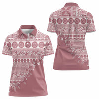 Fiji Marau na Kerisimasi Women Polo Shirt Dusty Rose Tagimoucia Tapa Masi Tribal - Polynesian Pride