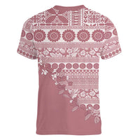 Fiji Marau na Kerisimasi Women V-Neck T-Shirt Dusty Rose Tagimoucia Tapa Masi Tribal - Polynesian Pride