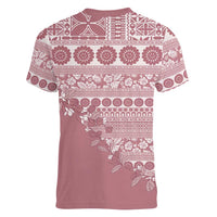 Fiji Marau na Kerisimasi Women V-Neck T-Shirt Dusty Rose Tagimoucia Tapa Masi Tribal - Polynesian Pride