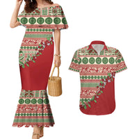 Fiji Marau na Kerisimasi Couples Matching Mermaid Dress and Hawaiian Shirt Red Tagimoucia Tapa Masi Tribal - Polynesian Pride
