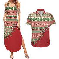 Fiji Marau na Kerisimasi Couples Matching Summer Maxi Dress and Hawaiian Shirt Red Tagimoucia Tapa Masi Tribal - Polynesian Pride